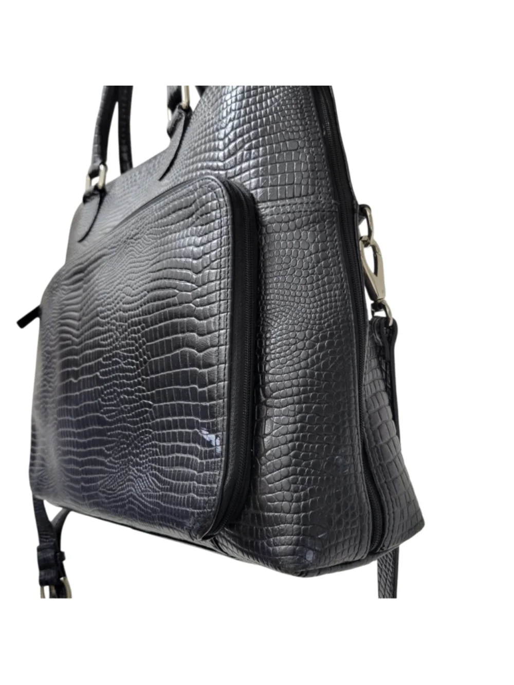 Levenger Crocodile Embossed Genuine Leather Messenger Briefcase Crossbody Bag